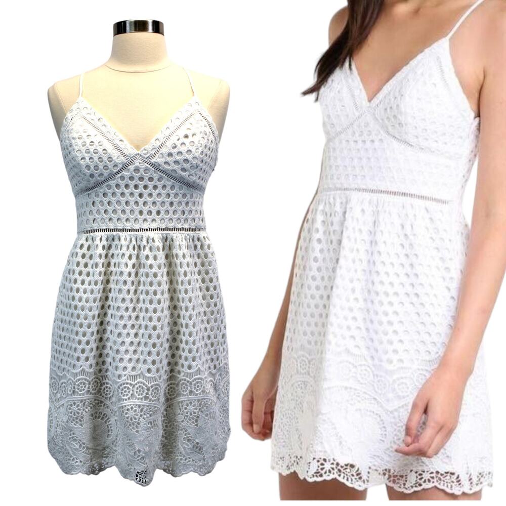 Abercrombie & Fitch Womens S Crochet Mini Dress Sleeveless White Boho Whimsy